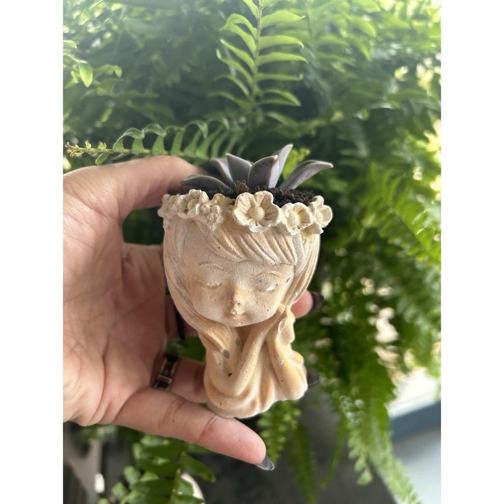 2 Little Girl Concrete Pot Gold– Handmade Cement Succulent Plant  Pot, Handmade